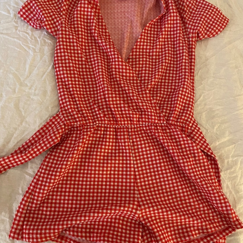 Red gingham romper